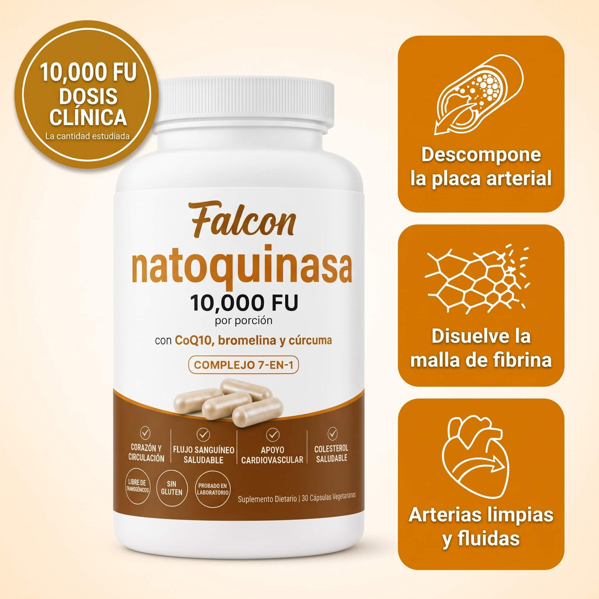 Natoquinasa de Máxima Potencia 10,000 FU — Apoyo a la Circulación para Hombres y Mujeres (25 a 65+ Años)