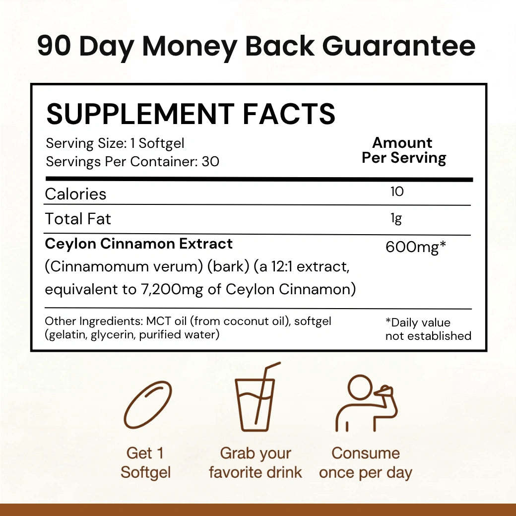 Canela de Ceylán 7200 mg (Equivalente) con Aceite MCT | Ideal para mayores de 18 a 65+ años